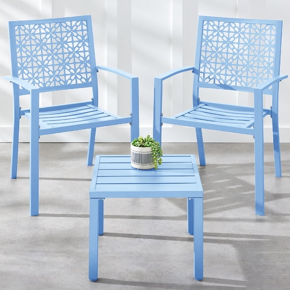 Best Choice Products 3-Piece Stackable Patio Bistro Set, Outdoor Chat Furniture w/ 2 Chairs, Table - Sky Blue