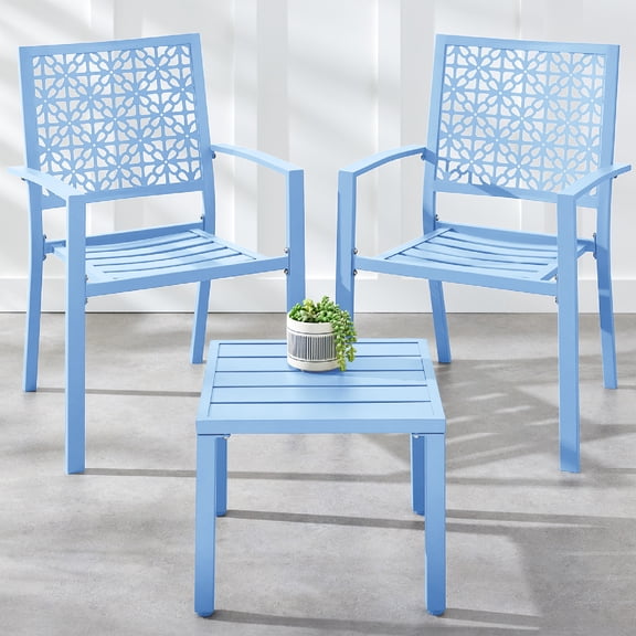 Best Choice Products 3-Piece Stackable Patio Bistro Set, Outdoor Chat Furniture w/ 2 Chairs, Table - Sky Blue