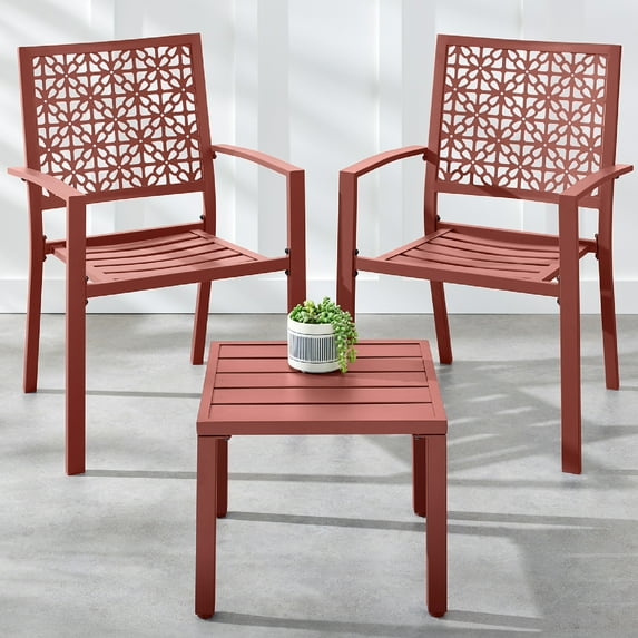 Best Choice Products 3-Piece Stackable Patio Bistro Set, Outdoor Chat Furniture w/ 2 Chairs, Table - Terra Cotta