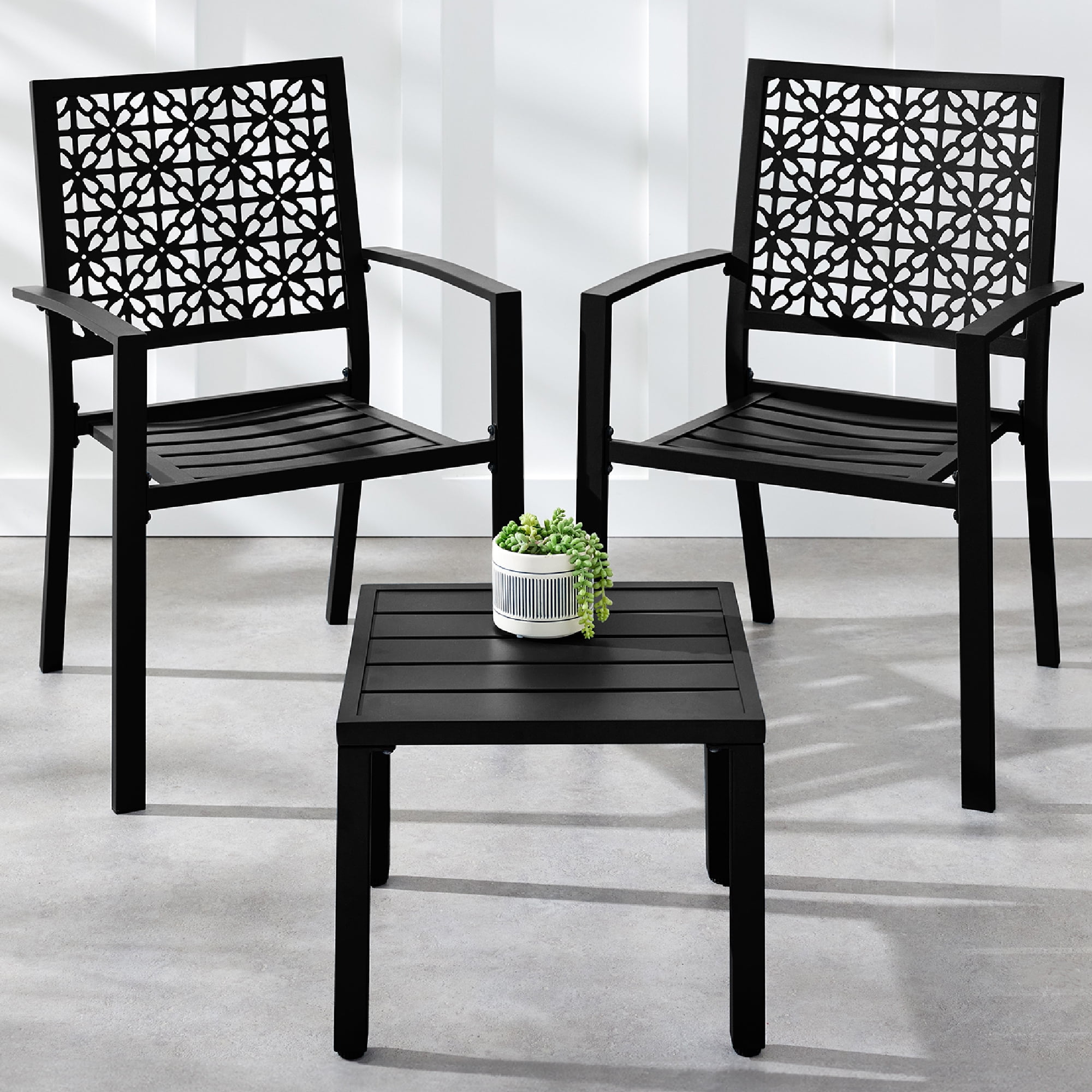 Walmart promo code:  Best Choice Products 3-Piece Stackable Steel Outdoor Conversation Bistro Set, Patio Chat Furniture w/ 2 Chairs, Table- Black