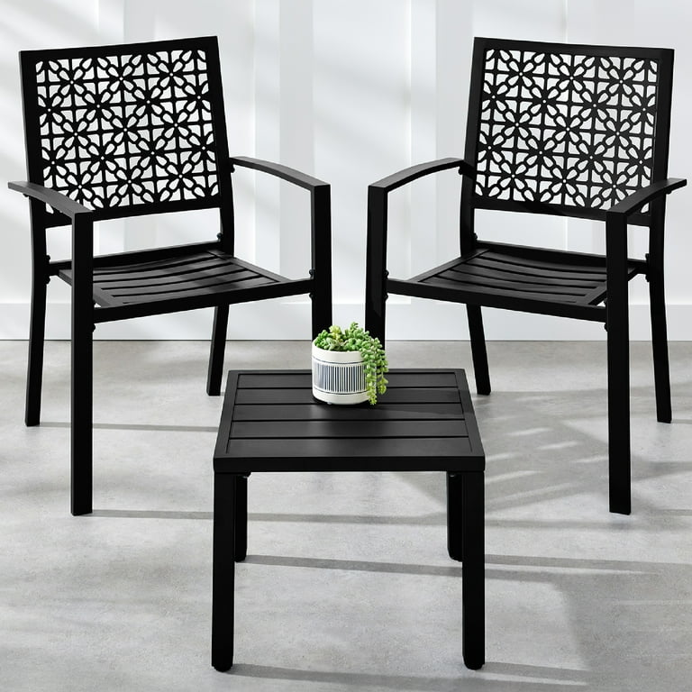 Best Choice Products 3 Piece Stackable Steel Outdoor Conversation Bistro Set Patio Chat Furniture w 2 Chairs Table Black