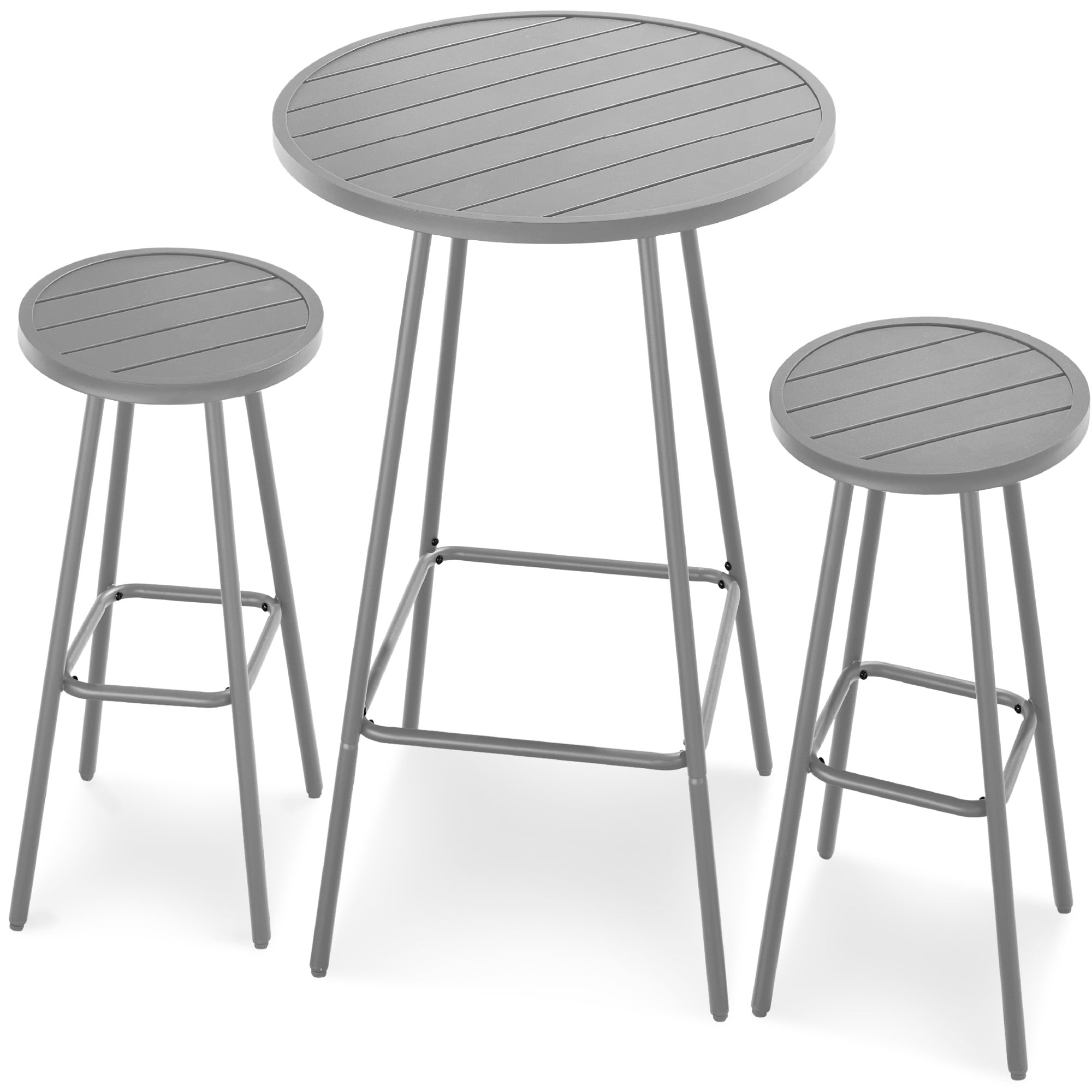 Gray Steel 3-Piece Bar Height Patio Bistro Set with Backless Stools
