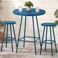 thumbnail image 1 of Best Choice Products 3-Piece Steel Patio Bar Height Round Bistro Set w/ Backless Stools, Slatted Design - Peacock Blue, 1 of 10