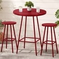 thumbnail image 1 of Best Choice Products 3-Piece Steel Patio Bar Height Round Bistro Set w/ Backless Stools, Slatted Design - Red, 1 of 10
