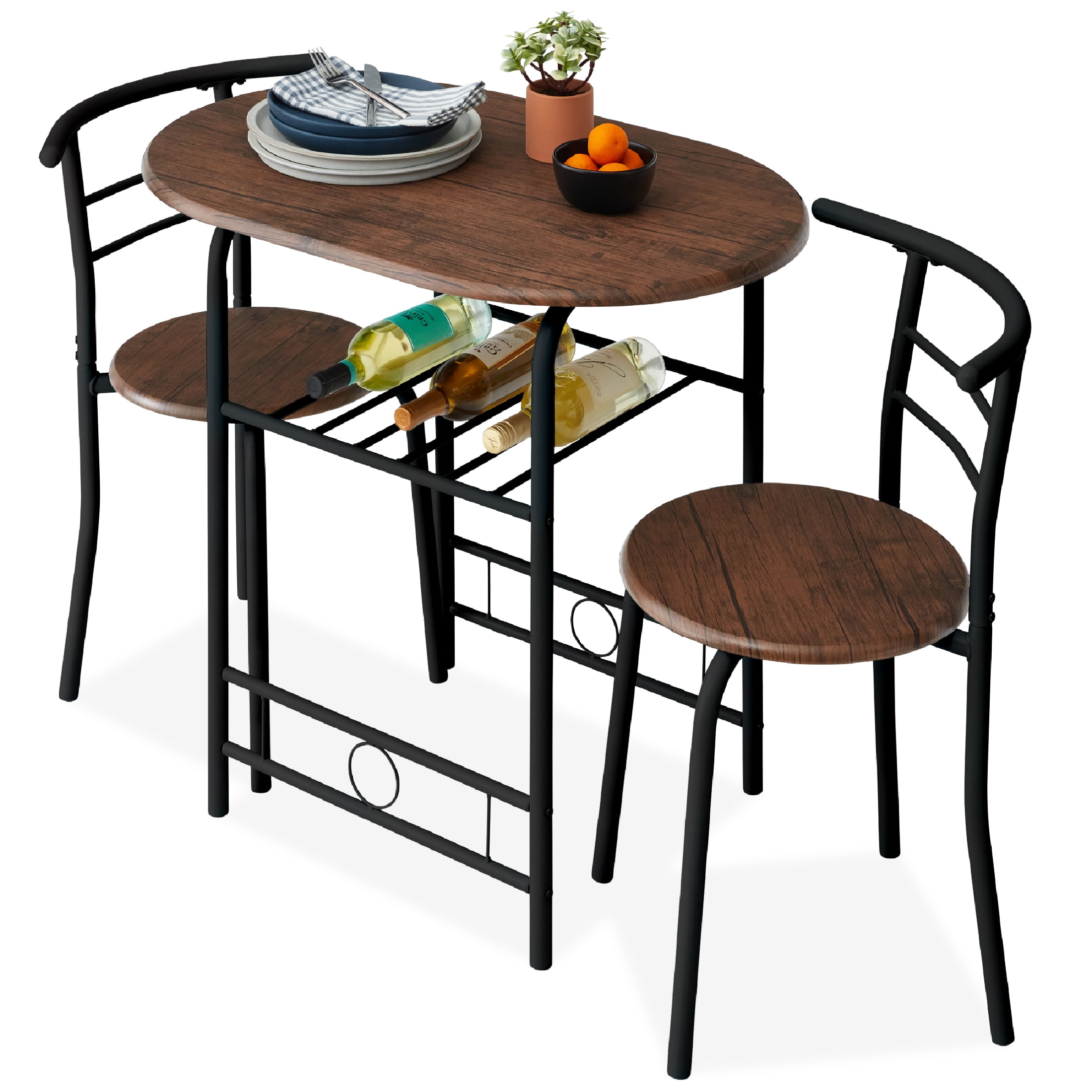 Best Choice Products 3-Piece Wood Dining Room Round Table & Chairs Set W/  Steel Frame, Built-In Wine Rack - Black/Brown - Walmart.Com