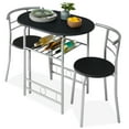 thumbnail image 1 of Best Choice Products 3-Piece Wood Dining Room Round Table & Chairs Set w/ Steel Frame, Built-In Wine Rack - Black/Silver, 1 of 8