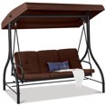 thumbnail image 1 of Best Choice Products 3-Seat Outdoor Converting Canopy Swing Glider Patio Hammock w/ Removable Cushions - Brown, 1 of 8