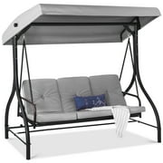 Best Choice Products 3-Seat Outdoor Converting Canopy Swing Glider Patio Hammock w/ Removable Cushions - Fog Gray