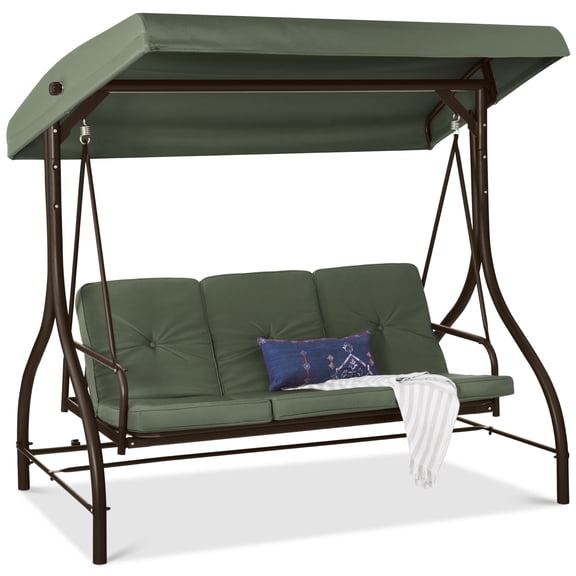 Best Choice Products 3-Seat Outdoor Converting Canopy Swing Glider Patio Hammock w/ Removable Cushions - Midnight Green