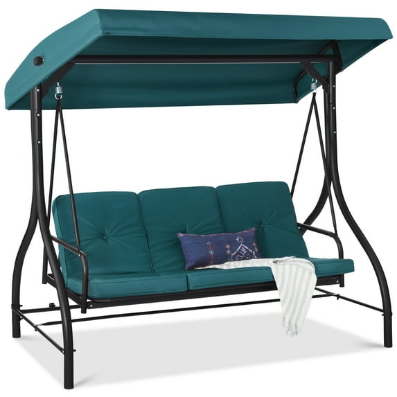 Best Choice Products 3-Seat Outdoor Converting Canopy Swing Glider Patio Hammock w/ Removable Cushions - Peacock