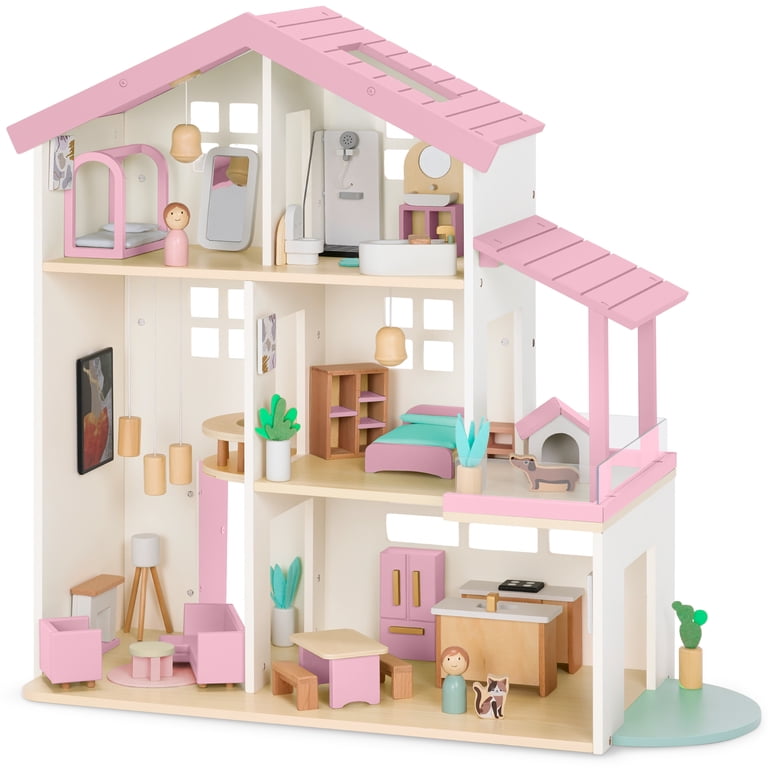 Best Choice Products 3-Story Wooden Dollhouse with 40 Accessories