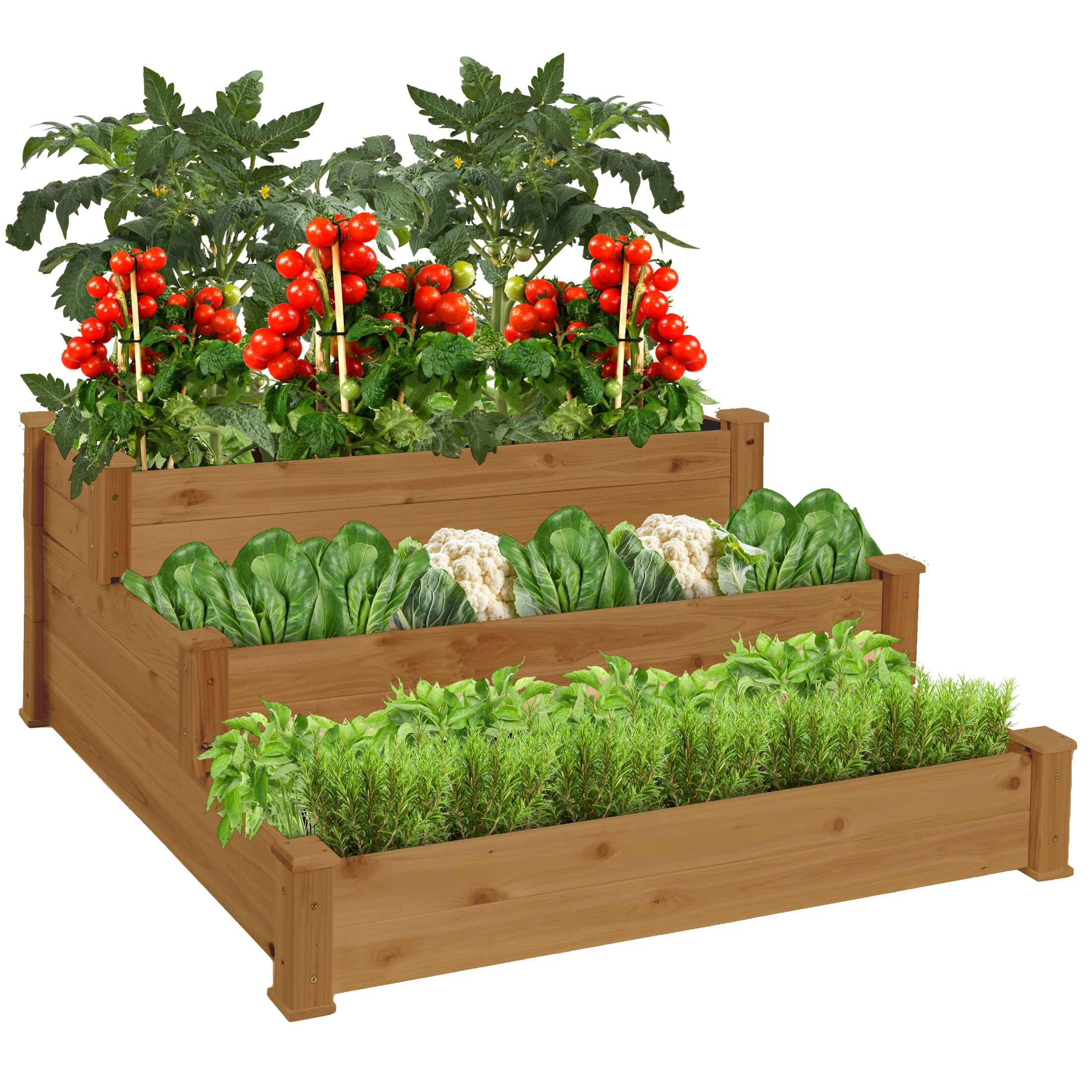 Acorn Brown 3-Tier Fir Wood Raised Garden Bed Planter