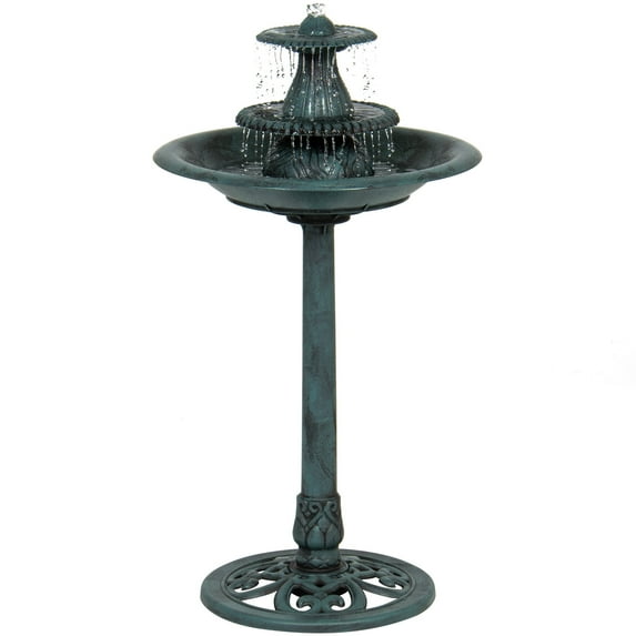 Best Choice Products 3-Tier Indoor/Outdoor Polyresin Pedestal Bird Bath Fountain Decor w/ Pump - Green
