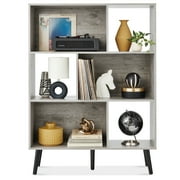 Best Choice Products 3-Tier Mid-Century Modern Wooden Bookcase w/ Removable Back Panels, Offset Pine Legs - Gray