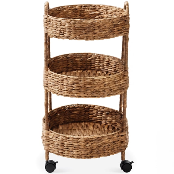 Best Choice Products 3-Tier Round Rolling Nursery Caddy w/Wheels, Utility Cart for Storage Organization - Chestnut