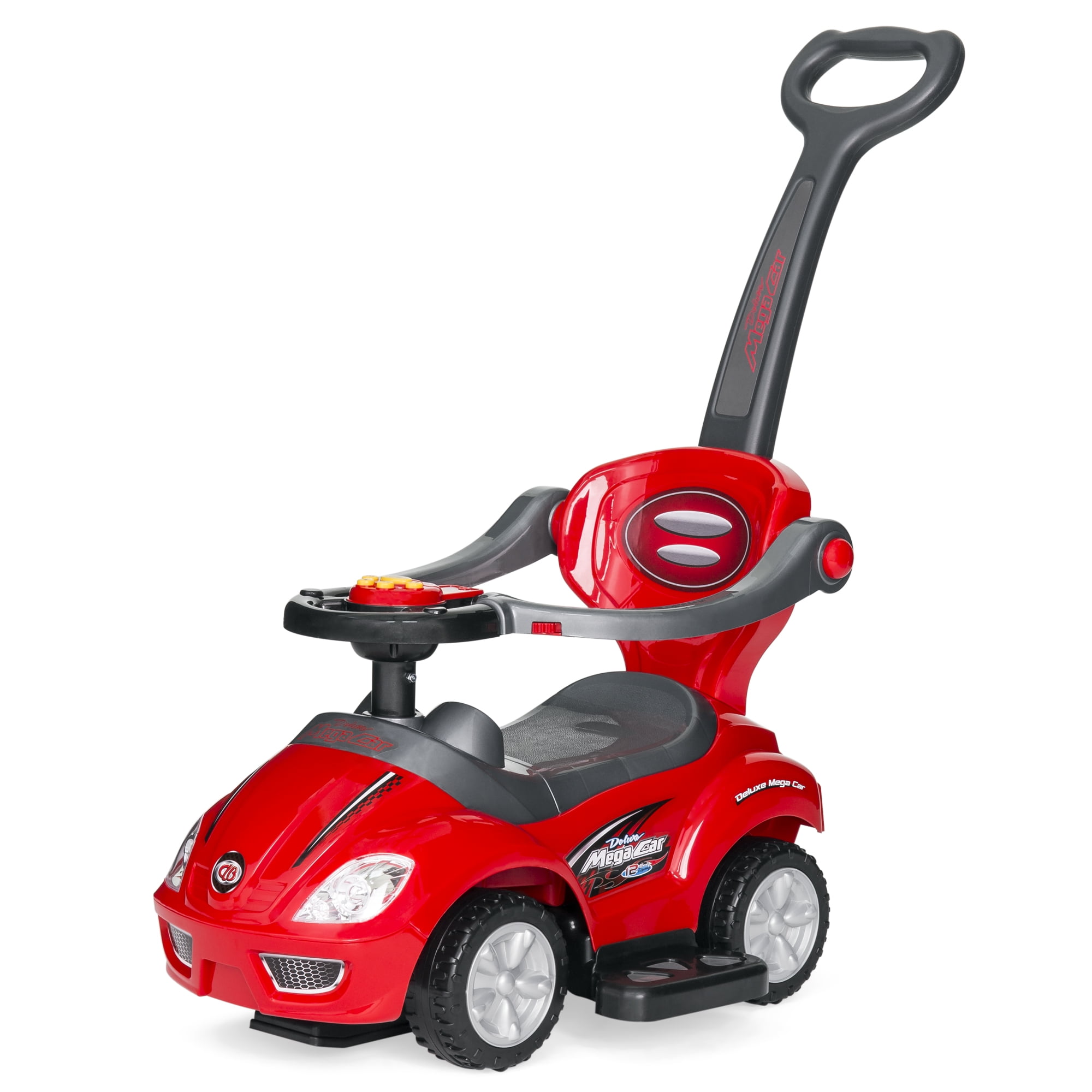 Best Choice Products 3-in-1 Kids Push and Pedal Toddler Ride On Wagon Play Toy Stroller w/ Sounds, Handle, Horn - Cherry Red