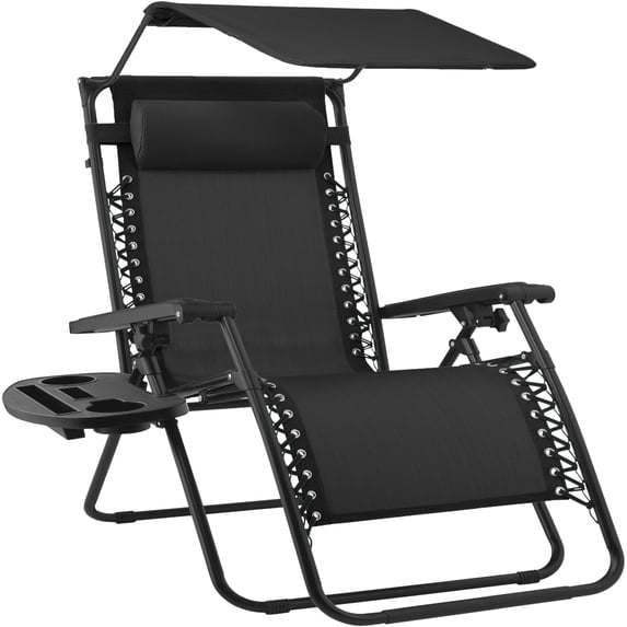 Best Choice Products 30" Extra Wide Folding Zero Gravity Patio Lounge Chair w/Adjustable Canopy Shade - Black