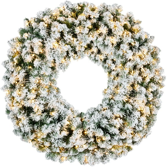 Best Choice Products 30in Artificial Pre-Lit Flocked Fir Christmas Wreath Decoration w/ 100 2-in-1 LED Lights, 220 Tips