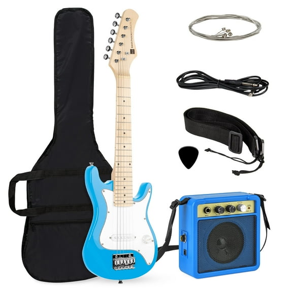 Best Choice Products 30in Kids Electric Guitar Beginner Starter Kit w/ 5W Amplifier, Strap, Case - Light Blue