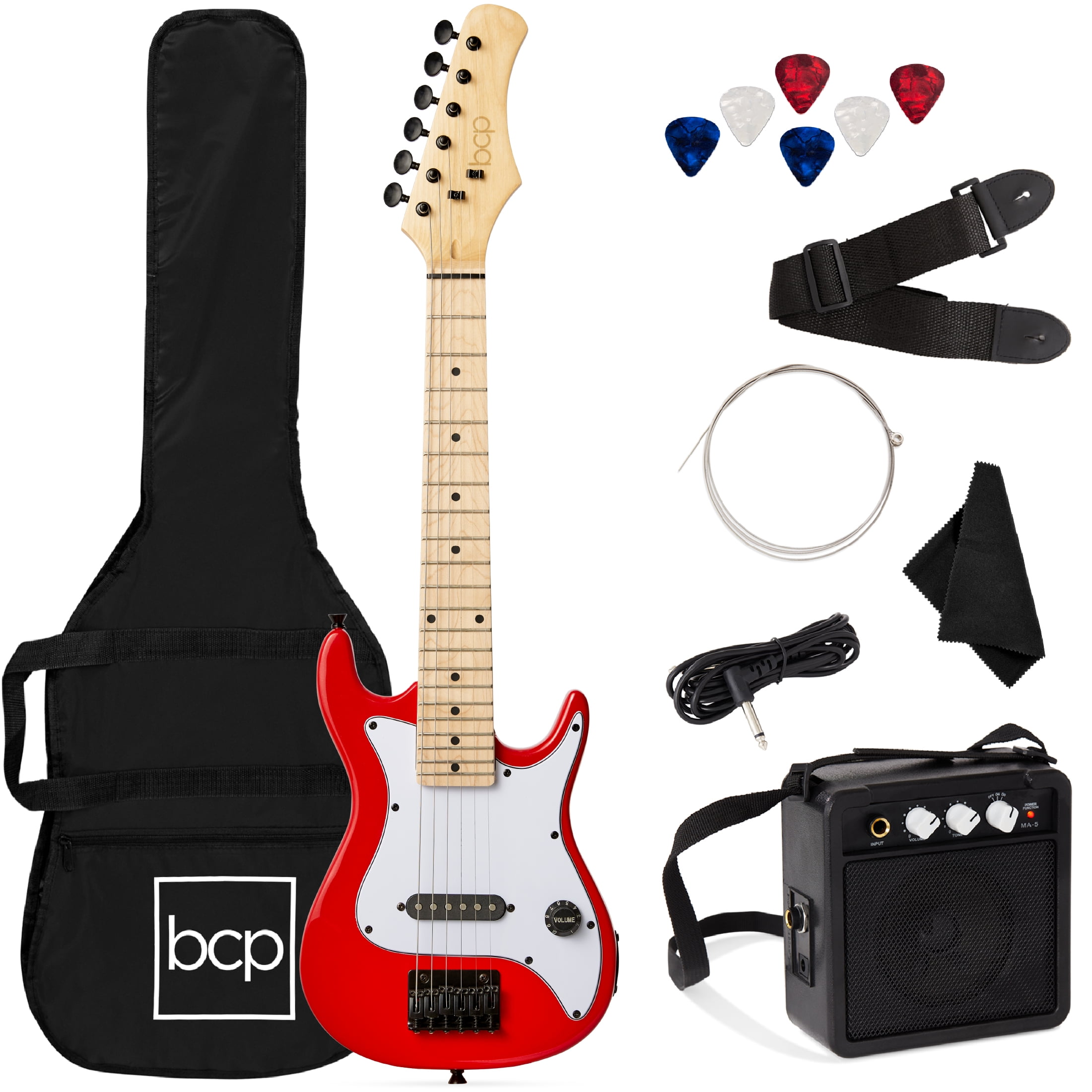 Best Choice Products 30in Kids Electric Guitar Beginner Starter Kit w/ 5W Amplifier, Strap, Case - Metallic Red