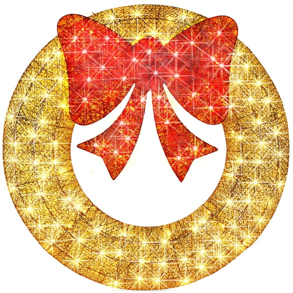 Best Choice Products 30in Pre-Lit Outdoor Christmas Wreath, LED Metal Holiday Decor w/ 100 Lights, Bow - Gold/Red