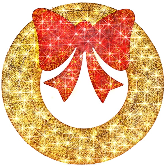 Best Choice Products 30in Pre-Lit Outdoor Christmas Wreath, LED Metal Holiday Decor w/ 100 Lights, Bow - Gold/Red