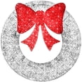 thumbnail image 1 of Best Choice Products 30in Pre-Lit Outdoor Christmas Wreath, LED Metal Holiday Decor w/ 100 Lights, Bow - Silver/Red, 1 of 7