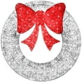 thumbnail image 1 of Best Choice Products 30in Pre-Lit Outdoor Christmas Wreath, LED Metal Holiday Decor w/ 100 Lights, Bow - Silver/Red, 1 of 8
