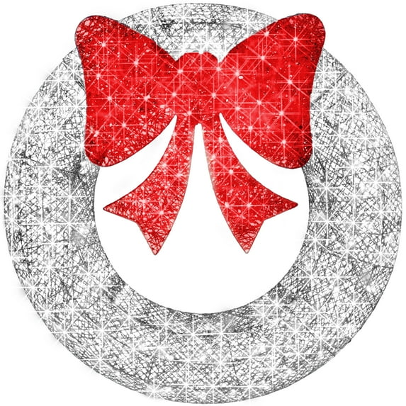 Best Choice Products 30in Pre-Lit Outdoor Christmas Wreath, LED Metal Holiday Decor w/ 100 Lights, Bow - Silver/Red