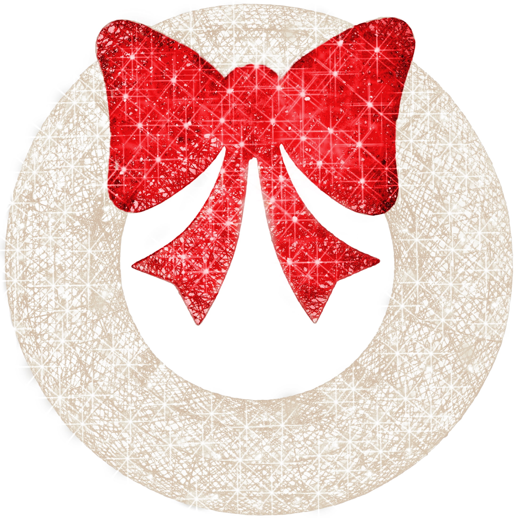 30-Inch White and Red LED Pre-Lit Outdoor Christmas Wreath with Bow