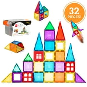 Best Choice Products 32-Piece Kids Magnetic Tiles Set, Educational Building STEM Toy w/ Case - Multicolor