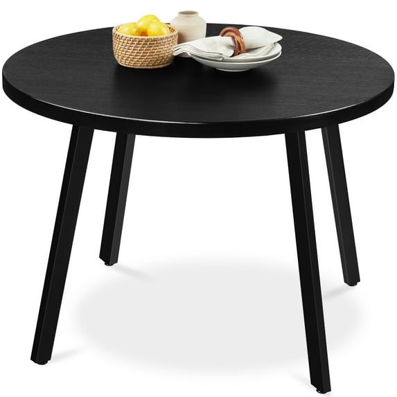 Best Choice Products 35.5in Mid-Century Modern Round Dining Table w/ Steel Legs, Adjustable Feet - Black