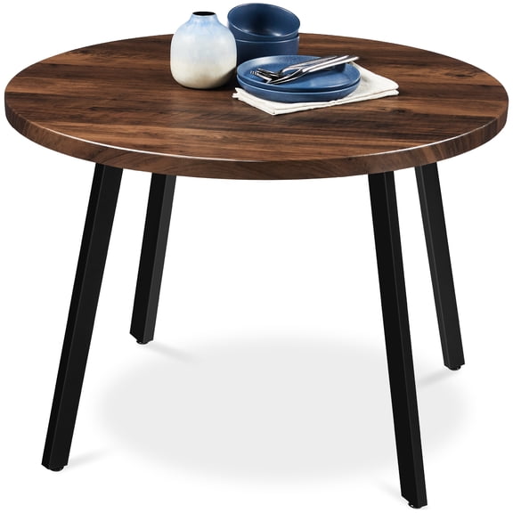 Best Choice Products 35.5in Mid-Century Modern Round Dining Table w/ Steel Legs, Adjustable Feet - Dark Brown
