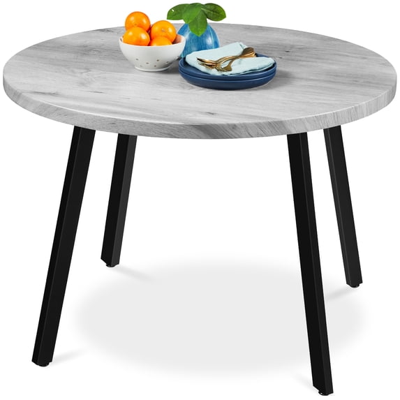 Best Choice Products 35.5in Mid-Century Modern Round Dining Table w/ Steel Legs, Adjustable Feet - Gray
