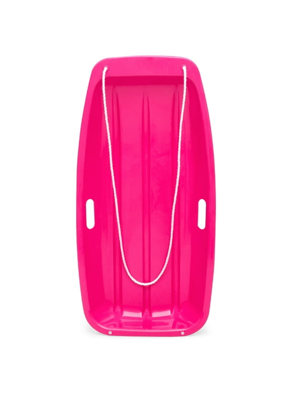 Best Choice Products 35in Kids Outdoor Plastic Sport Toboggan Winter Snow Sled Board w/ Pull Rope, 2 Handles - Pink