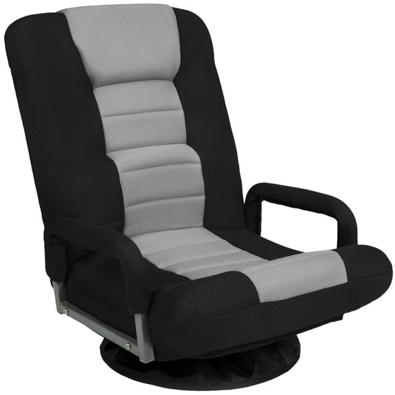 Best Choice Products 360-Degree Swivel Gaming Floor Chair w/ Armrest Handles, Foldable Adjustable Backrest - Black/Gray