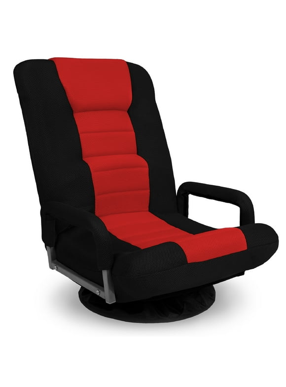 Best Choice Products 360-Degree Swivel Gaming Floor Chair w/ Armrest Handles, Foldable Adjustable Back - Black/Red