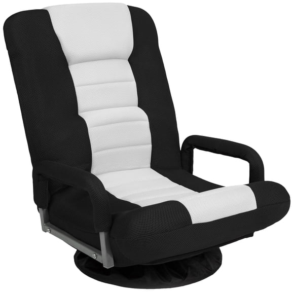Best Choice Products 360-Degree Swivel Gaming Floor Chair w/ Armrest Handles, Foldable Adjustable Backrest - Black/White