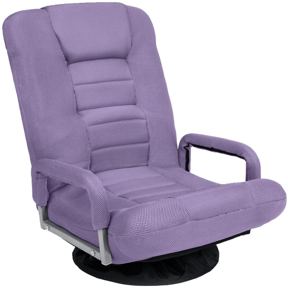 Best Choice Products 360-Degree Swivel Gaming Floor Chair w/ Armrest Handles, Foldable Adjustable Backrest - Light Purple