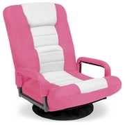 Best Choice Products 360-Degree Swivel Gaming Floor Chair w/ Armrest Handles, Foldable Adjustable Backrest - Pink/White