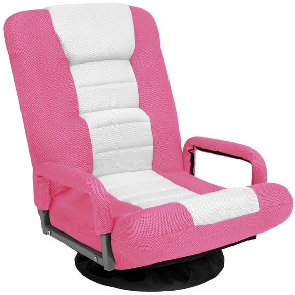 Best Choice Products 360-Degree Swivel Gaming Floor Chair w/ Armrest Handles, Foldable Adjustable Backrest - Pink/White