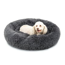 Best Choice Products 36in Dog Bed Self-Warming Plush Shag Fur Donut Calming Pet Bed Cuddler - Gray