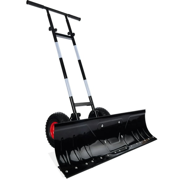 Best Choice Products 36in Galvanized Blade Hand Snow Pusher w/ 2 Wheels, Adjustable Handle, Blade Angle - Black