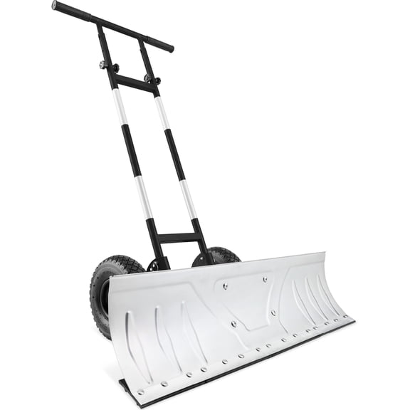 Best Choice Products 36in Galvanized Blade Hand Snow Pusher w/ 2 Wheels, Adjustable Handle, Blade Angle - Silver
