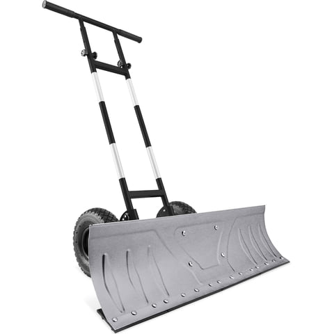 Best Choice Products 36in Galvanized Blade Hand Snow Pusher w/ 2 Wheels, Adjustable Handle, Blade Angle - Silver