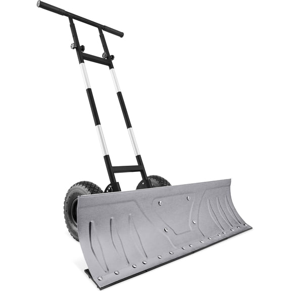 Best Choice Products 36in Galvanized Blade Hand Snow Pusher w/ 2 Wheels, Adjustable Handle, Blade Angle - Silver