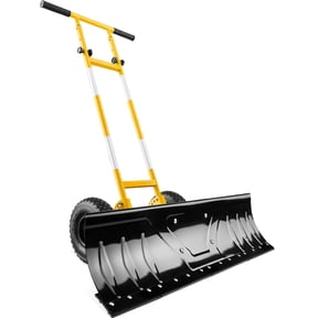 Best Choice Products 36in Galvanized Blade Hand Snow Pusher w/ 2 Wheels, Adjustable Handle, Blade Angle - Yellow