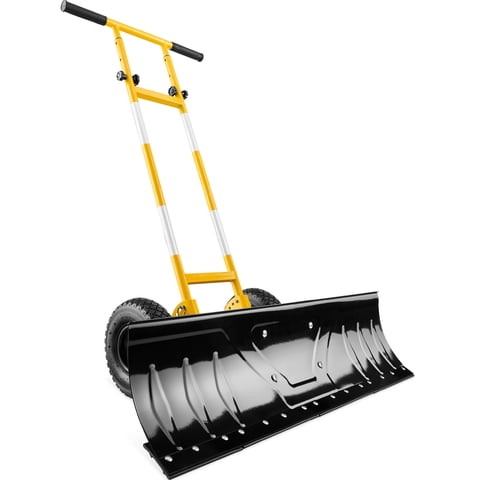 Best Choice Products 36in Galvanized Blade Hand Snow Pusher w/ 2 Wheels, Adjustable Handle, Blade Angle - Yellow