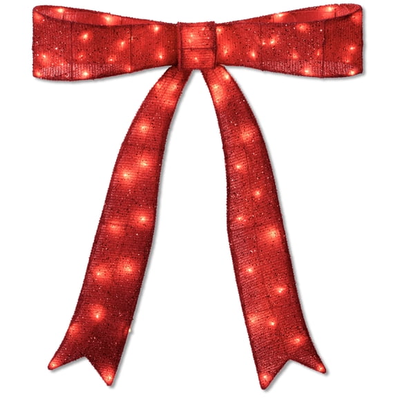 Best Choice Products 36in Large Pre-Lit Christmas Bow Slim Lighted Decor, XL Outdoor Lighted Red Skinny Bow