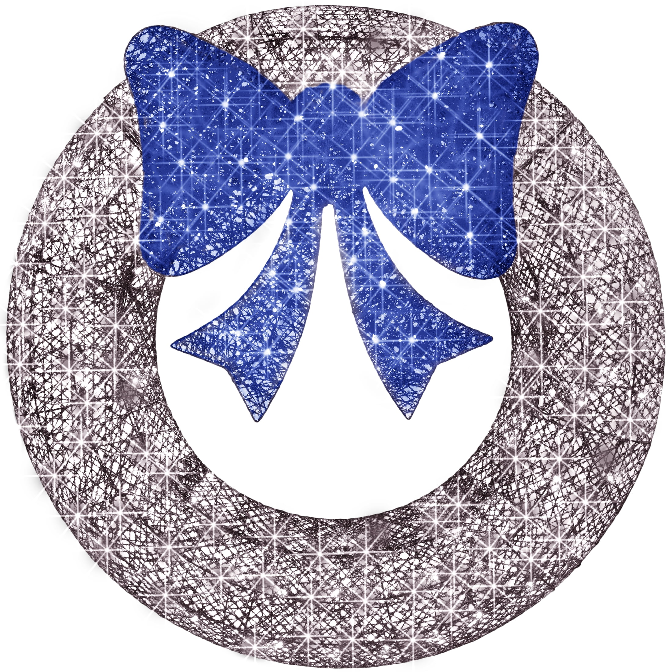 36in Silver Blue LED Outdoor Christmas Wreath with Bow